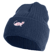 Sphynx Cat Embroidered Heavy Ribbed Cuff Beanie - Navy OSFM