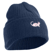 Sphynx Cat Embroidered Heavy Ribbed Cuff Beanie - Navy OSFM