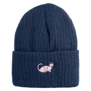 Sphynx Cat Embroidered Heavy Ribbed Cuff Beanie - Navy OSFM