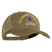 1st Marine Division Retired Embroidered Solid Cotton Twill Mesh Prostyle Cap - Khaki OSFM