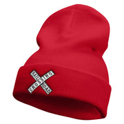 Railroad Crossing Embroidered 12 Inch Long Knitted Beanie - Red OSFM
