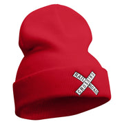 Railroad Crossing Embroidered 12 Inch Long Knitted Beanie - Red OSFM