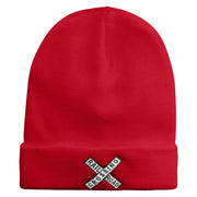 Railroad Crossing Embroidered 12 Inch Long Knitted Beanie - Red OSFM