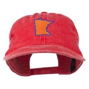 Minnesota State Map Embroidered Washed Cotton Cap