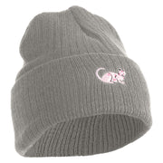 Sphynx Cat Embroidered Heavy Ribbed Cuff Beanie - Grey OSFM