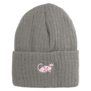 Sphynx Cat Embroidered Heavy Ribbed Cuff Beanie - Grey OSFM