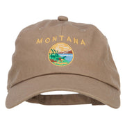 Montana State Flag Map Embroidered Unstructured Washed Cap