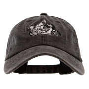 Motorcycle Race Embroidered Washed Solid Pigment Dyed Cotton Twill Brass Buckle Cap