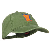 Minnesota State Map Embroidered Washed Cotton Cap