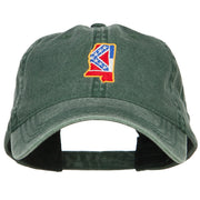 Mississippi State Flag Map Embroidered Washed Cap