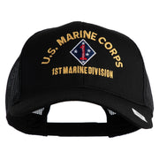 U.S. Marine Corps 1st Marine Division Embroidered Solid Cotton Twill Mesh Prostyle Cap - Black OSFM