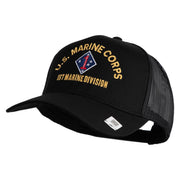 U.S. Marine Corps 1st Marine Division Embroidered Solid Cotton Twill Mesh Prostyle Cap - Black OSFM