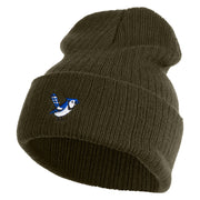 Bluejay Embroidered Acrylic Ribbed Cuff Beanie - Olive OSFM