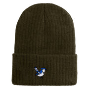 Bluejay Embroidered Acrylic Ribbed Cuff Beanie - Olive OSFM