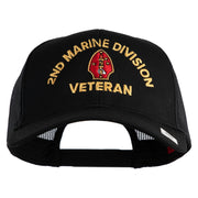 2nd Marine Division Veteran Embroidered Solid Cotton Twill Mesh Prostyle Cap - Black OSFM