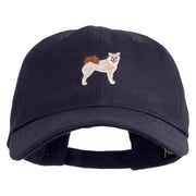 Shiba Inu Embroidered Unstructured Cotton Twill Washed Cap - Navy OSFM