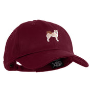Shiba Inu Embroidered Unstructured Cotton Twill Washed Cap - Wine OSFM