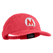 Mario World Logo Circle Patched Unstructured Pigment Dyed Cotton Cap - Red OSFM