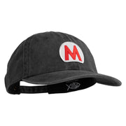 Mario World Logo Circle Patched Unstructured Pigment Dyed Cotton Cap - Black OSFM
