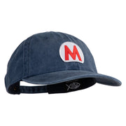 Mario World Logo Circle Patched Unstructured Pigment Dyed Cotton Cap - Navy OSFM