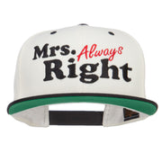 Mrs Always Right Embroidered Snapback