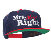 Mrs Always Right Embroidered Snapback