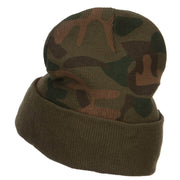 Camo Knit Long Beanie with Cuff