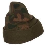 Camo Knit Long Beanie with Cuff