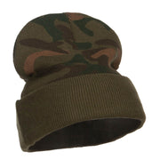 Camo Knit Long Beanie with Cuff