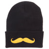 Gold Mustache Embroidered Long Knit Beanie