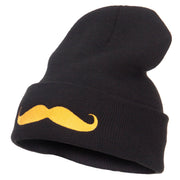 Gold Mustache Embroidered Long Knit Beanie