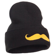 Gold Mustache Embroidered Long Knit Beanie