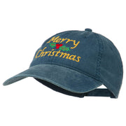 Merry Christmas Mistletoe Embroidered Washed Dyed Cap