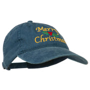 Merry Christmas Mistletoe Embroidered Washed Dyed Cap