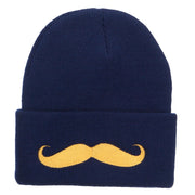 Gold Mustache Embroidered Long Knit Beanie