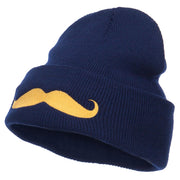 Gold Mustache Embroidered Long Knit Beanie