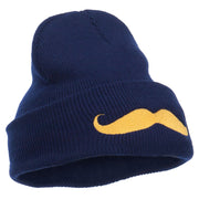 Gold Mustache Embroidered Long Knit Beanie