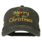 Merry Christmas Mistletoe Embroidered Washed Dyed Cap