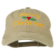 Merry Christmas Mistletoe Embroidered Washed Dyed Cap