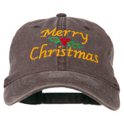 Merry Christmas Mistletoe Embroidered Washed Dyed Cap