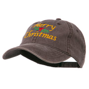 Merry Christmas Mistletoe Embroidered Washed Dyed Cap