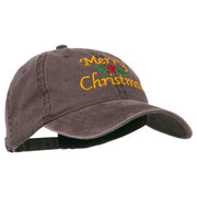 Merry Christmas Mistletoe Embroidered Washed Dyed Cap