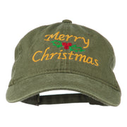 Merry Christmas Mistletoe Embroidered Washed Dyed Cap