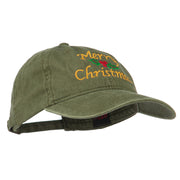 Merry Christmas Mistletoe Embroidered Washed Dyed Cap