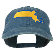 Massachusetts State Map Embroidered Washed Cap