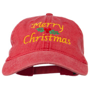 Merry Christmas Mistletoe Embroidered Washed Dyed Cap