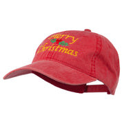 Merry Christmas Mistletoe Embroidered Washed Dyed Cap