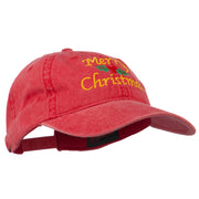 Merry Christmas Mistletoe Embroidered Washed Dyed Cap