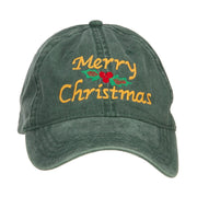 Merry Christmas Mistletoe Embroidered Washed Dyed Cap