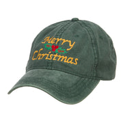 Merry Christmas Mistletoe Embroidered Washed Dyed Cap